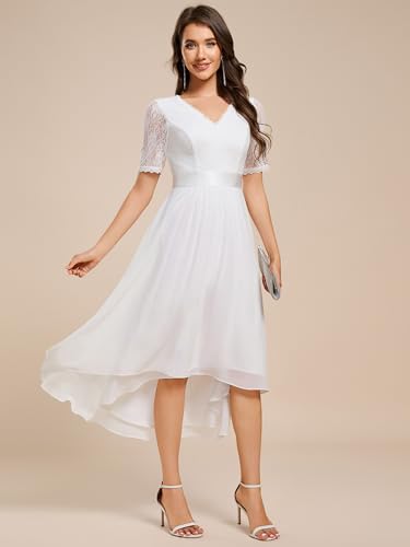 Image of Ever-Pretty Women's V Neck Lace Chiffon Half Sleeves A Line Hi-Lo Wedding Guest Dresses 04489