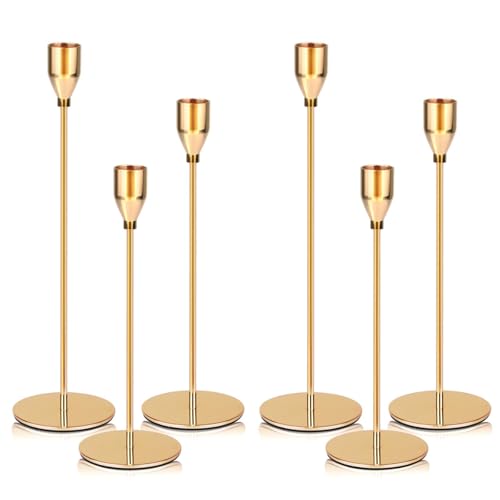 6 Stück Kerzenständer Gold, Kerzenständer Stabkerzen Set, Glänzende Goldene Kerzenstän-der, Tischdekoration, Kerzenstän-der Hochzeit, für Abendessen mit Kerzenlicht, Partys, Hochzeitszeremonien