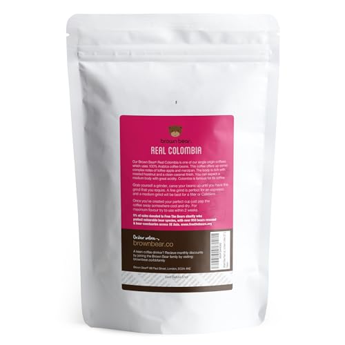 Colombian Ground Coffee 227g - Medium Roast - For French Press Cafetiere Filter Drip V60 Aeropress - Brown Bear Colombia Arabica Coffee - Donation to Free The Bears - Columbia