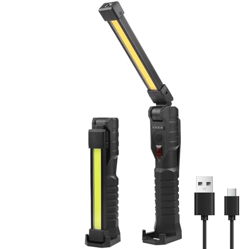 LIAISIMI LED lampe de travail,180 ° lampe de travail pliable avec aimant & crochet & pince,3 côté 7 mode de lumière,pour atelier réparation d'auto camping (Black-1 Pack)