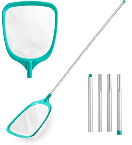 KAHEIGN 160CM Rete Skimmer per Piscina con Polo, Rete per Pulizia delle Foglie della Piscina Schiumatoio a Maglia Fine con 4 Pali in Alluminio per Pulizia Piscina Giardino Stagno Fontana Spa Acquario
