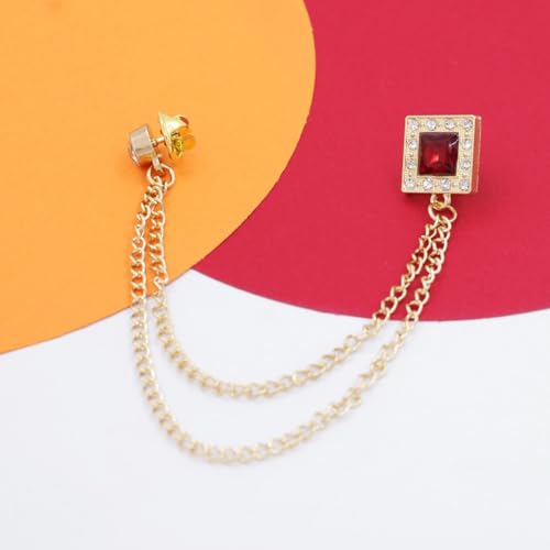 Image of Gold /Silver Crystal Geometry Brooch Lapel Pin for Men Rhinestone With Hanging Chain Brooch for Men Suit Fashion Tuxedo Tie Hat Scarf Collar Pins for Men Women Gifts