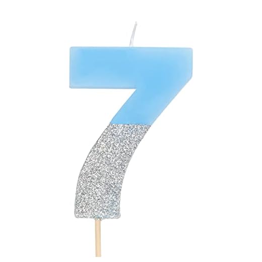 Horeca Collection Velas de cumpleaños con números 0, 1, 2, 3, 4, 5, 6, 7, 8, 9, 10, 18, 25, 30,40, 50 de color azul y glitter plata (Número 7)