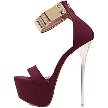 Womens Velvet Platform Ankle Bracelet Sandals Open Toe Chunky High Block Heels 16cm/6.3in Fashion High Heels