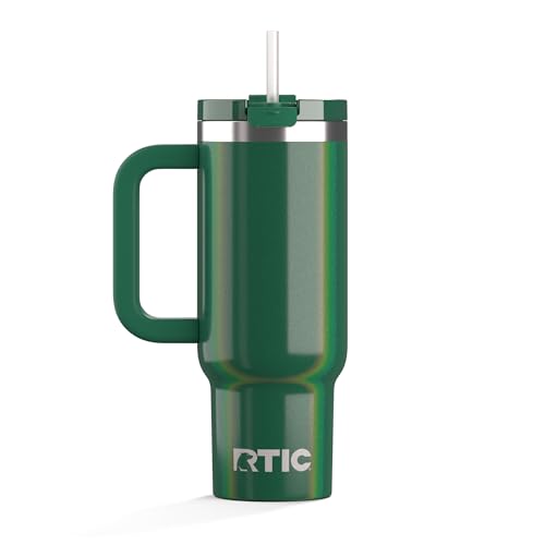 RTIC 30 oz Road Trip Tumbler Double-Walled Ceramic Lined InsulatedStainless Steel Portable Travel Coffee Mug Cup with Lid, Handle and Straw, Pine Tree Glitter