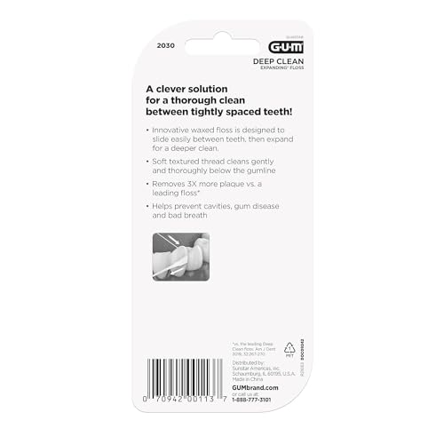 GUM Deep Clean Dehnbare Zahnseide, gewachste gewebte Zahnseide, effektive Plaque-Entfernung für verspannte Zähne, ohne Geschmack, 2 Stück (3 Stück) – Bild 4