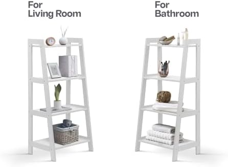 Unibos | Wooden Ladder Shelf | Storage Unit | Stylish Display Stand | Durable Shelves | for Bathroom, Living Room, Bedroom, Kitchen etc | Free Standing | 4 Tier - White