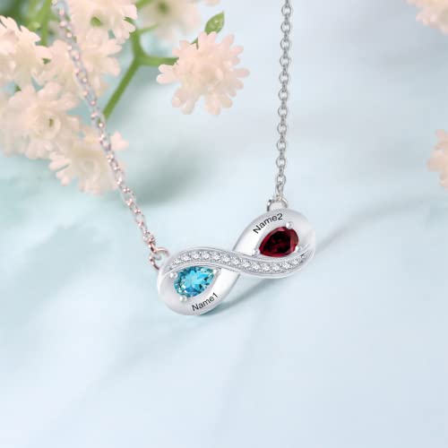 Natural Diamond Necklace With 2 Birthstones in 10K 14K 18K,Infinity Birthstone Necklace For Women（I2-I3 Clarity）3