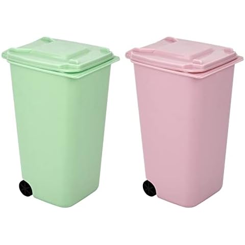 Mugtel Mini Trash Can with Lid Swing Top Small Trash Can Pen Holder for Car Bedroom Office Desktop 22 Fl Oz (2 Pcs Pink and Green) Cover