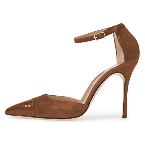 FSJ Women Stiletto High Heels D'Orsay Pumps Pointed Closed Point Toe Ankle Strap Office Dress Shoes Size 4-15 M US2