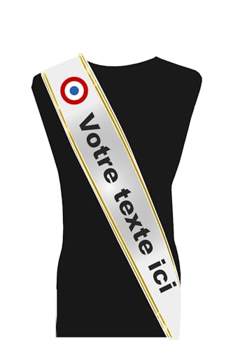 Générique Echarpe de Miss ou Mister à Personnaliser avec Franges. Personnalisable avec photo, texte, cocarde et options.