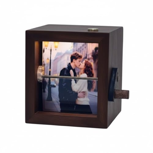 Custom Wooden Photo Flipbook Box with Light, Personalized Animation Display Album, Hand Crank Picture Box Songs, Text, Engagement Gifts for Couples Romantic Anniversary, Valentine Day Gifts