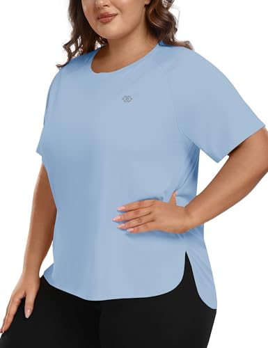 MoFiz Women's Plus Size Workout Tops Short Sleeve Running Shirts UPF 50+ Hiking T-Shirts Quick Dry Athletic Top
