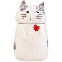 Bico Cartoon Cat Handpainted Stoneware Air Tight White 10.2 inch Cookie Jar, Dishwasher Safe, for storing Cookie, Candy, Coffee