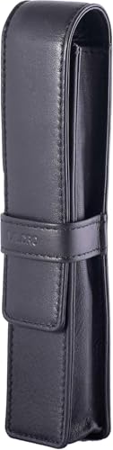 Image of DiLoro Leather Single Pen Case Pencil Pouch Holder for One Fountain Ballpoint Rollerball Pen and Pencil (Black Polished Nappa)