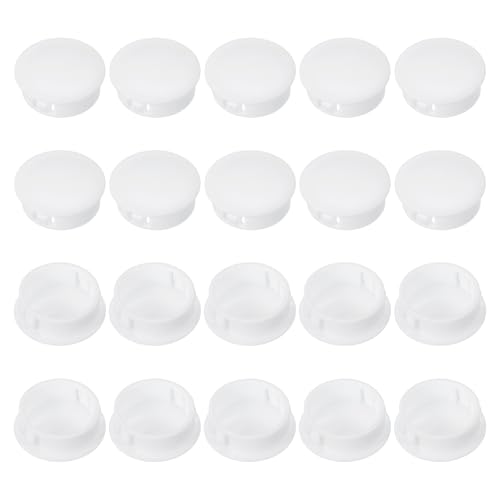 Image of PATIKIL 30 mm /1-3 /16 Plastic Hole Plugs, 20 Pack Flush Type Round Plug Snap in Hole Panel Tube Kitchen Cabinet Furniture Fencing Post Pipe Insert End Caps, White