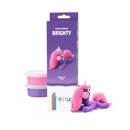 Image of HEY CLAY Modelling Air-Dry Clay with Fun Interactive App - Modeling Clay and Crafts Set for Kids Ages 3 to 8 - Series Rainbow Unicorns, 3 cans (Brighty)