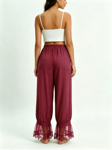 Image of UAURORAO Women Lace Trim Bloomer Pants Flowy Culottes Pantaloons Bloomers
