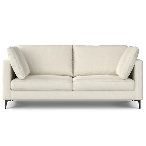 SIMPLIHOME Ava Sofa in 100% Recycled Polyester Tightly Woven Performance Fabric, Cream, 76-inches Wide, Handcrafted Mid-Century Modern Style Loveseat Sofa for Living Room or Couch for Small Spaces