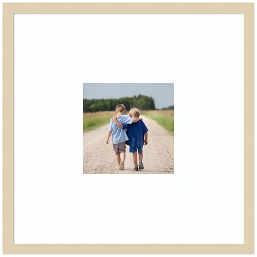 Amanti Art Picture Frame 20x20 Matted to 8x8 Photo Frame, Svelte Natural Wood Framing for your Wedding Photos, Family Pictures, Diploma, Certificate, Kids Art Gift for Mom or Poster Wall Decor