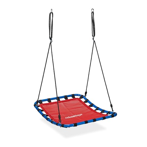 Relaxdays Nestschaukel, Kinder & Erwachsene, bis 100 kg belastbar, höhenverstellbar, BxT 76x103 cm, Gartenschaukel, rot