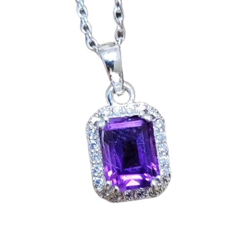 Collar rectangular de plata de ley con amatista natural para regalar paz