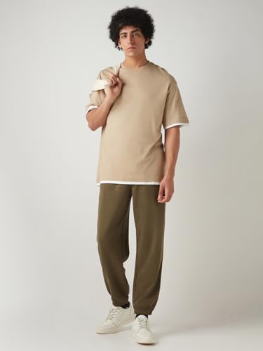 Image of Bewakoof Men's Solid Oversized Fit Cotton Joggers