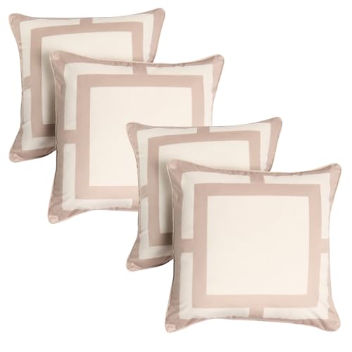 OHS Cushion Covers 45 x 45cm Square Print, Matte Velvet Soft Decorative Square Throw Pillow Covers Pack of 4 with Invisible Zipper for Sofa Bedroom Living Room, Natural/Cream