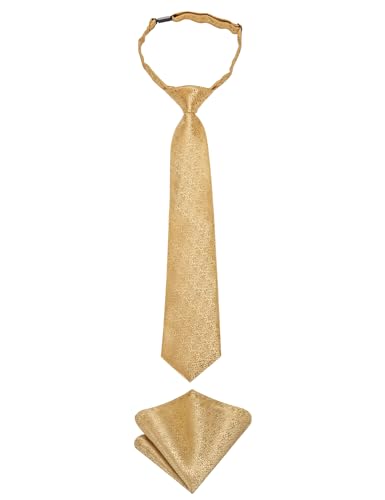 Image of Hi-Tie Boys Tie Pre-Tied Pocket Square Set Adjustable Kids Neckties Age 7-11 Years School UniForm Graduation