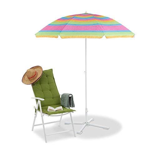 Relaxdays strandparasol gestreept, in de hoogte verstelbaar, SPF 50+, H x Ø 210 x 170 cm, tuin, stokparasol, kleurrijk - Afbeelding 3