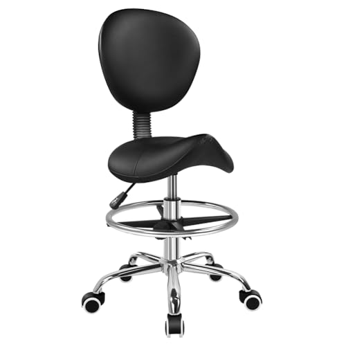 KKTONER Black Swivel Drafting Office Chair with Footrest