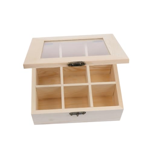 Cabilock Elegant Wooden Tea Box Organizer with Compartments and Glass Window Stylish Coffee and Tea Storage Chest for Home Restaurant Use Unique present for Tea Lovers