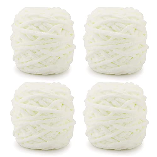 Knitting Wool Yarn 4 x 100g Multi-Colored Soft Chunky Yarn for Crochet Projects Making Plush Balls Handmade Bags Sweaters Shoes Hats Sweaters Blankets Scarves (White)