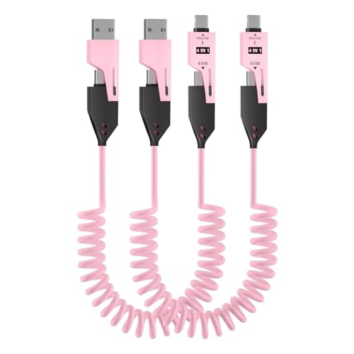 Image of 4 in1 Type C Cable with Spring, PD65W C Type Cable Fast Charging, 480Mbps Data Transfer USB to Type C Cable, Multi Adjustable Cable with Type C /USB A /Light-ning Port (MULTICOLOR)
