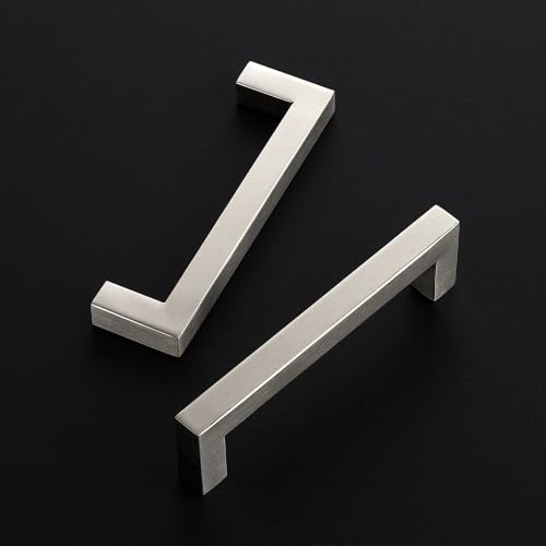 Image of Ravinte 20 Pack Kitchen Brushed Nickel Cabinet Handles 4-1 /2 Inch Hole Center Stainless Steel Square Cabinet Pulls for Dresser Drawer Cupboard Handles with Screwdriver