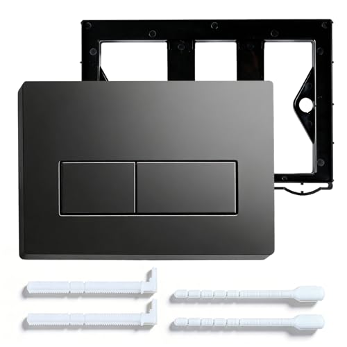 Drückerplatte WC Schwarz, Doppelspülung, Plattengröße 245 × 164 Mm, Kompatibel Mit Geberit Sigma, Up300 & Up320 Serien Betätigungsplatten, Ausgestattet Mit Spülhebel-Set Und Einbaurahmen