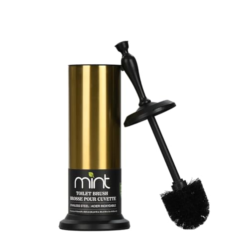 Image of J&V TEXTILES Toilet Brush, Toilet Bowl Brush with Extra Long Handle Durable Bristles Toilet Scrubber and Covered Holder for Toilet Brush Set for Bathroom Cleaning (Aged Brass /Matte Black)