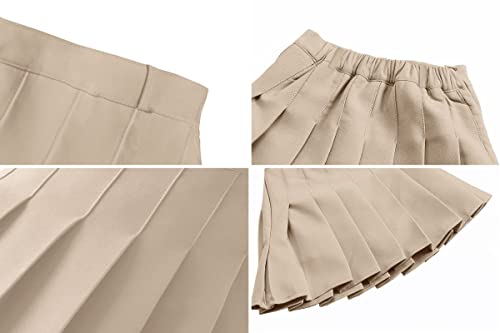 Kid Girls High Waisted Pleated Skater Tennis School A-Line Skirt Uniform Skirts With Lining Shorts, Khaki2, 3-4T = Tag 110 #TOP2