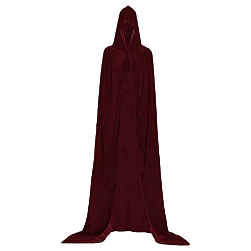 cotigo Manteau en velours pour femme et homme avec capuche, manteau médiéval adulte pour sorcière, vampire Cape Costume pour Halloween, Cosplay et carnaval Rouge Bordeaux Cover