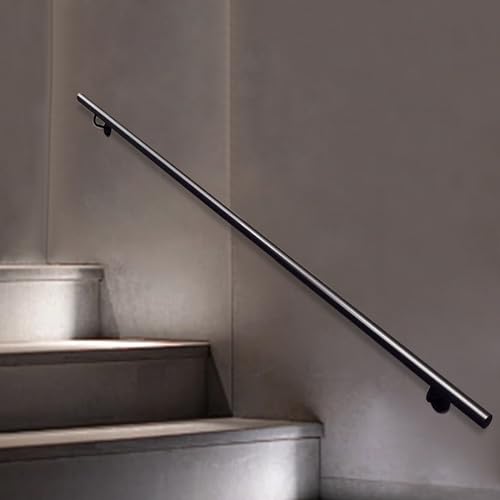 Pasamanos negros para escaleras, barandillas de escalera, barra de soporte montada en la pared, barra de agarre antideslizante, tubo redondo galvanizado de hierro forjado, pasamanos para pies(120cm)