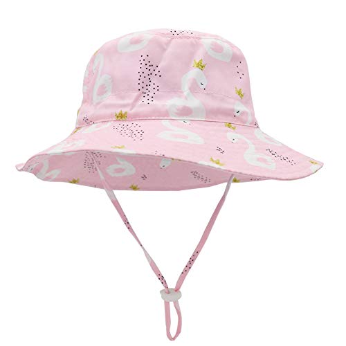 Baby Girl Sun Hat Baby Bucket Hat UPF 50+ Toddler Beach Hat with Wide Brim Summer Hats Kids Caps Swan 12-24 Months