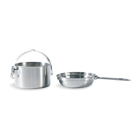 Tatonka Camping-Kochset Kettle 1,0 L - Topf und Pfanne aus Edelstahl - 1 Liter Volumen - Mit Henkel zum Aufhängen - Ø 14,5 x 10,5 cm Cover