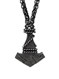HAQUIL Collar vikingo Mjolnir, colgante de amuleto antiguo del martillo de Thor, cadena de trigo, joyería vikinga, regalo para hombres y mujeres, 1.8 x 1.2 inches, Acero aleado, Sin piedra preciosa