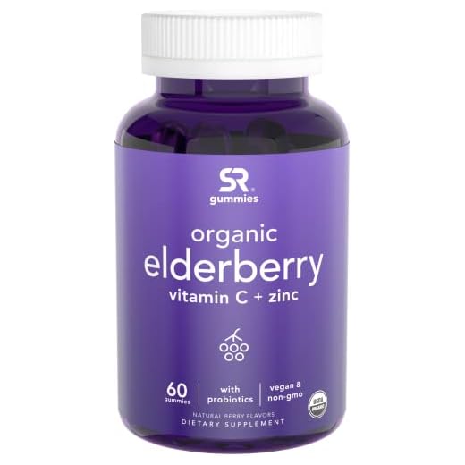 Elderberry Gummies Concentrate (65:1) with Vitamin C, Zinc & Probiotics for Immune Support & Gut Health | USDA Organic, Vegan Certified & Non-GMO Verified (60 Vegan Gummies)
