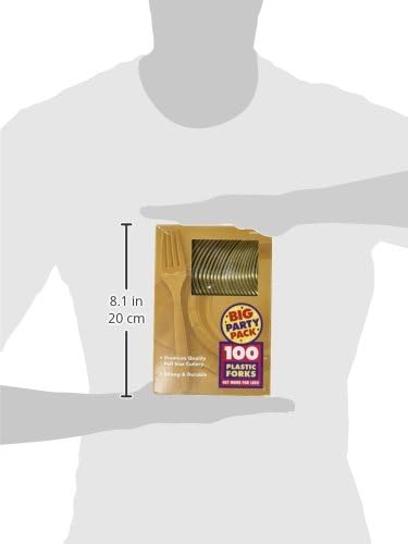 Amscan Big Party Pack Plastic Forks - 8.1" - Gold - Pack Of 100