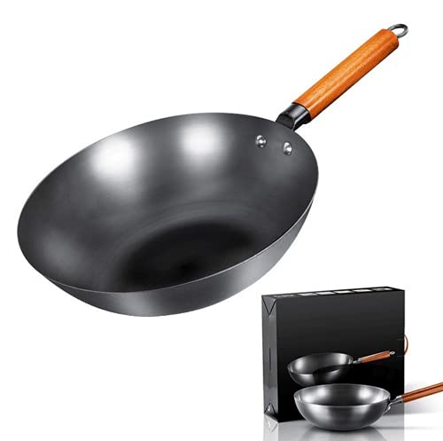 Gift Box Iron Pan Traditional Handmade Iron Pan Non-Stick Pan Uncoated Electromagnetic Gas Wok (32CM)