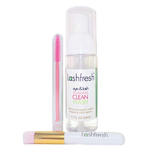 Lashfresh Eye & Lash Foaming Clean Wash Eyelash Extension Cleanser Organic/Natural + Style and Cleansing Brush 50ml