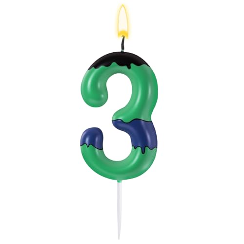 Conelist 1 Pcs Green Giant Candles Numbers Cake Topper Candle, Number 3
