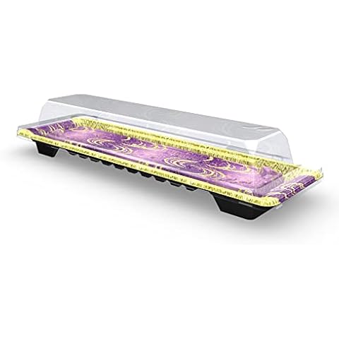 SEABOOM Sushi Container Sushi Tray Sushi Plate Sushi Display 13x4-Inch Serving Takeout Container with Clear Lid 200 Sets Purple Cover