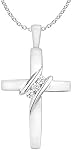 10k Diamond Three-Stone Cross Pendant Necklace Religious Jewelry (0.05cttw, I-J/I2-I3) 18"